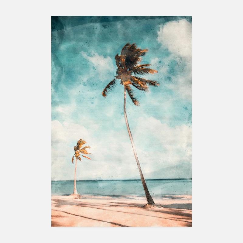 Wunderschöner Traum Strand in Aquarell gemalt Poster 20x30 cm