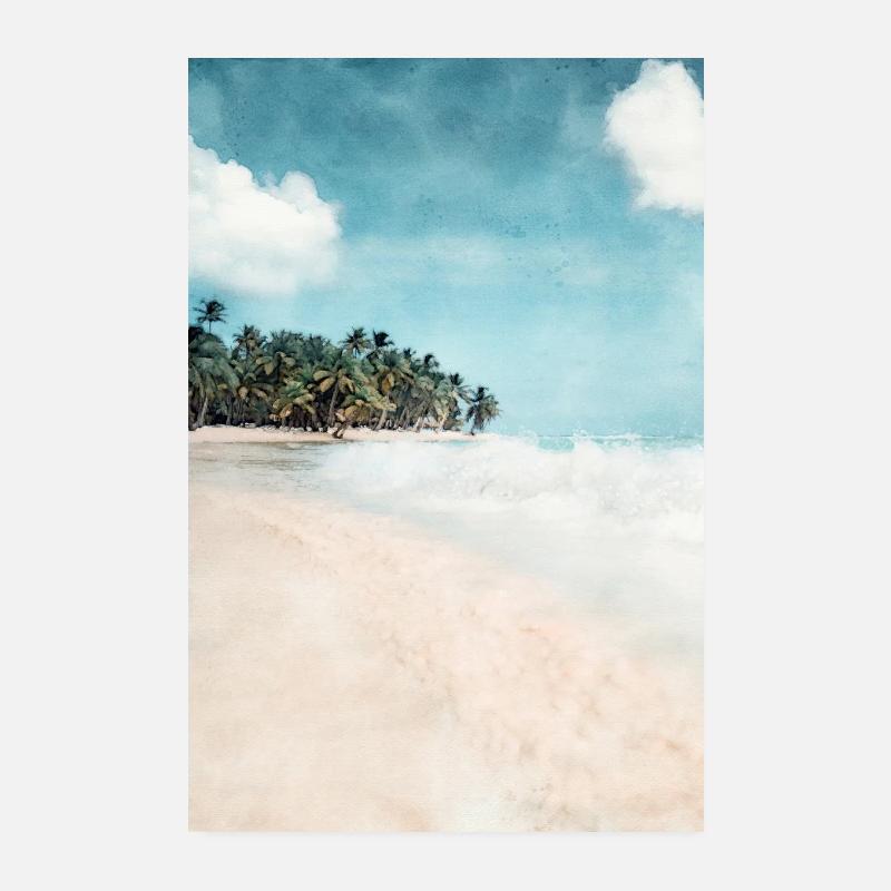 Belle plage de rêve peinte à l'aquarelle Poster 20 x 30 cm