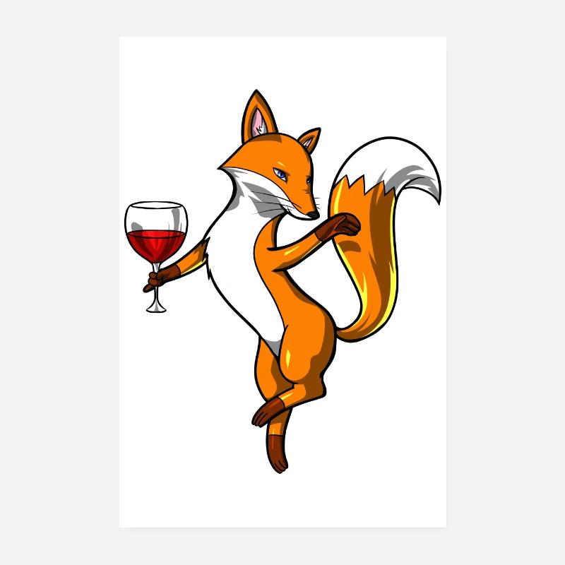 Fox Wine Party Poster 20 x 30 cm