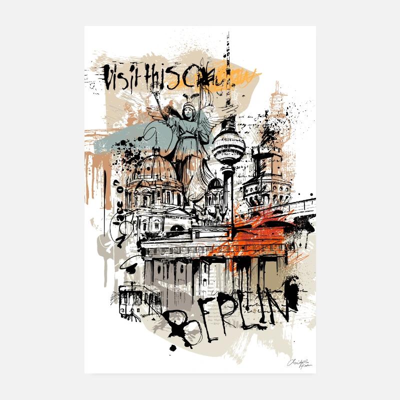 Berlin Collage Illustration - Poster 20x30 cm - Weiß
