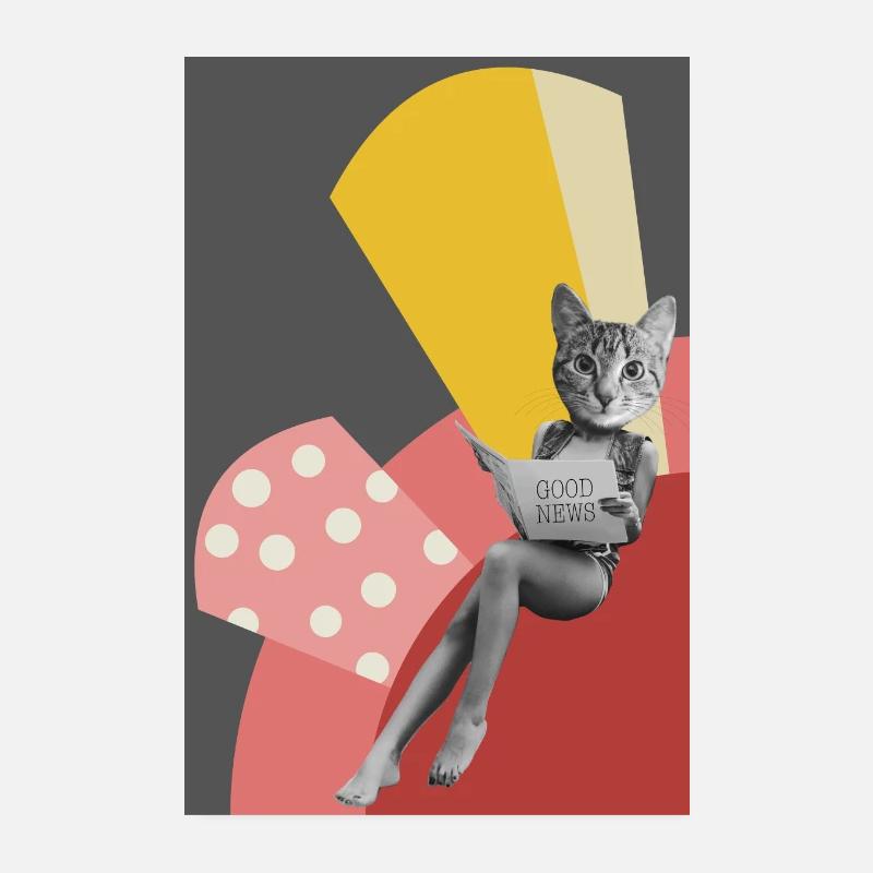 Collage de chat rétro drôle Poster 20 x 30 cm