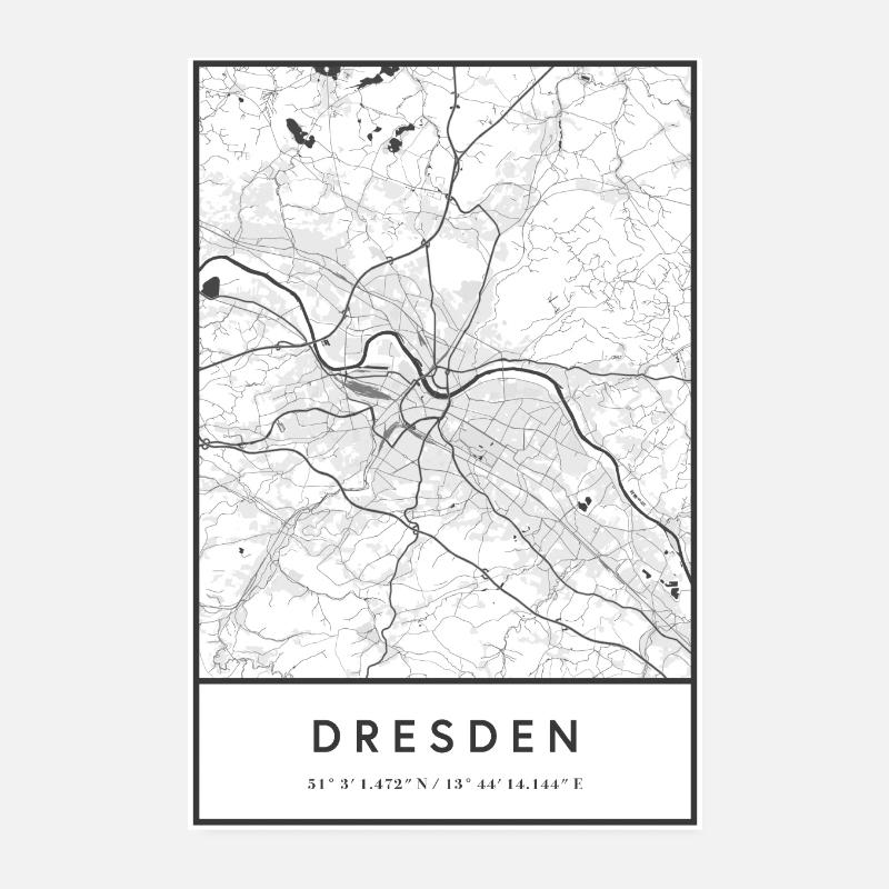 Dresde Carte Plan route Elbe lignes Poster 20 x 30 cm