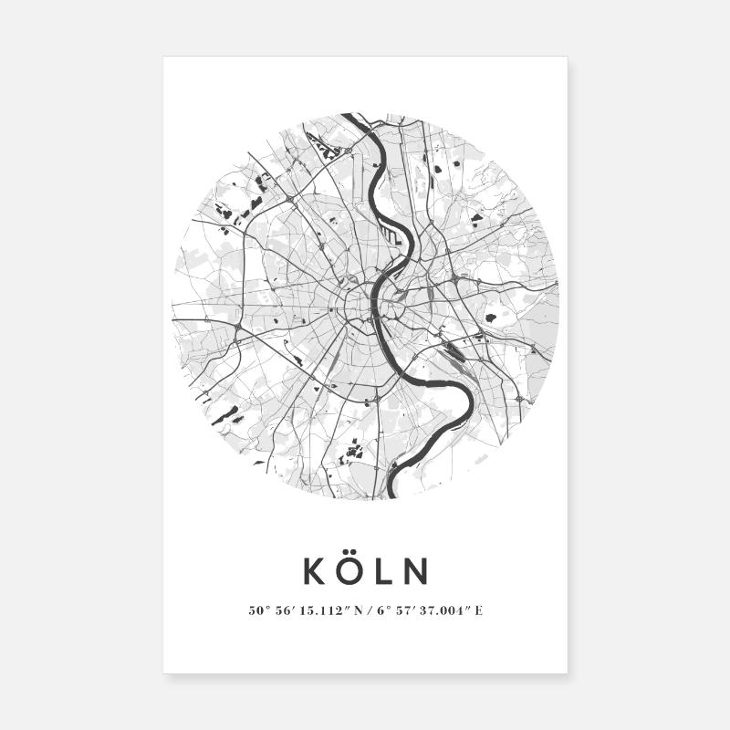 Cologne Rhine city map city map map Poster 8" x 12" (20x30 cm)