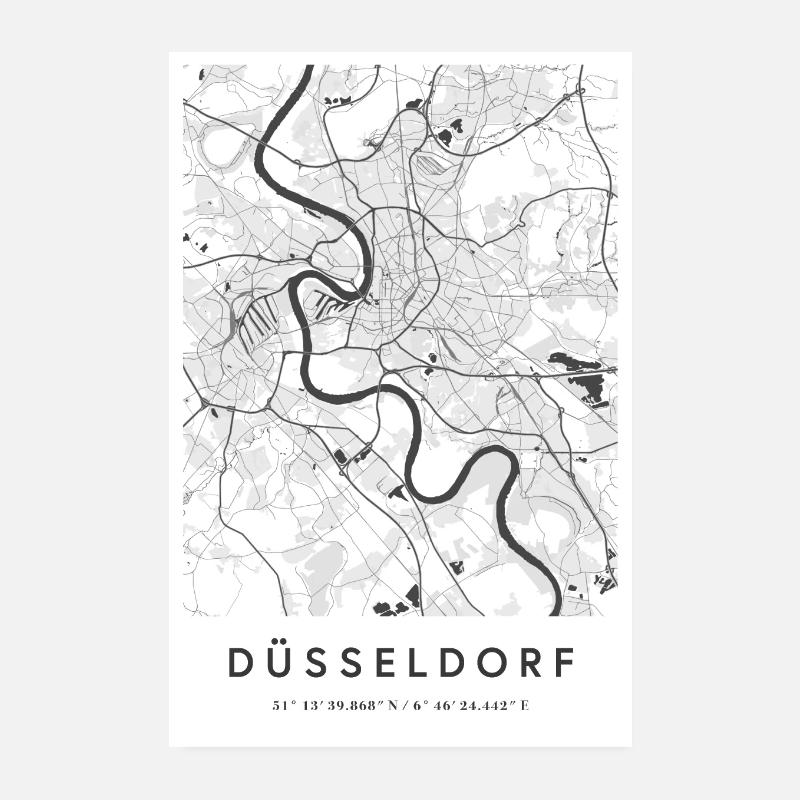Düsseldorf Map City Map Citymap Rhine Map Poster 8" x 12" (20x30 cm)