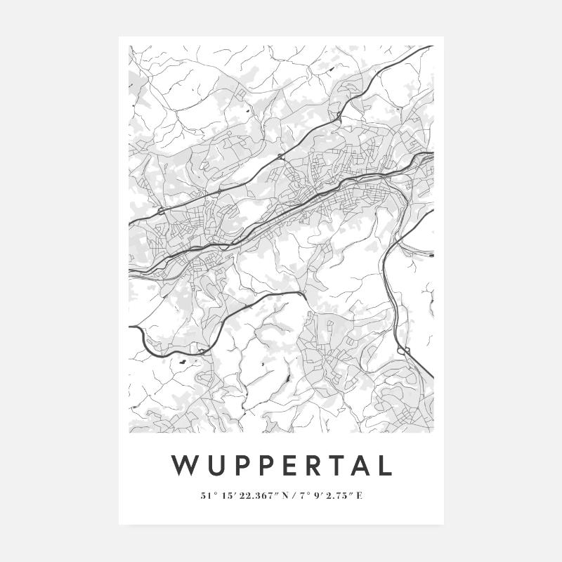 Wuppertal map city map citymap map Poster 8" x 12" (20x30 cm)