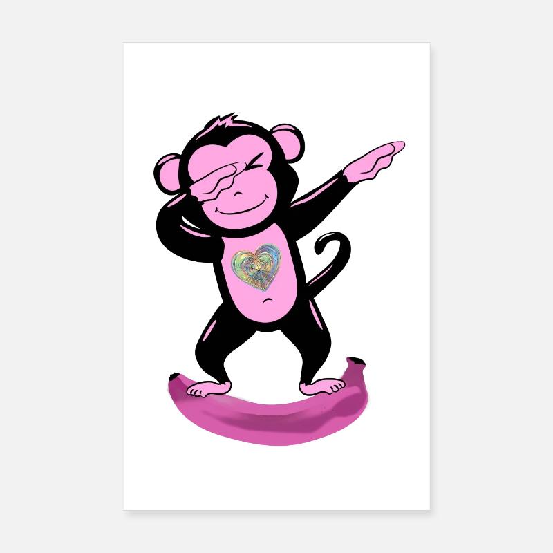 Singe rose mignon dabbing Poster 20 x 30 cm