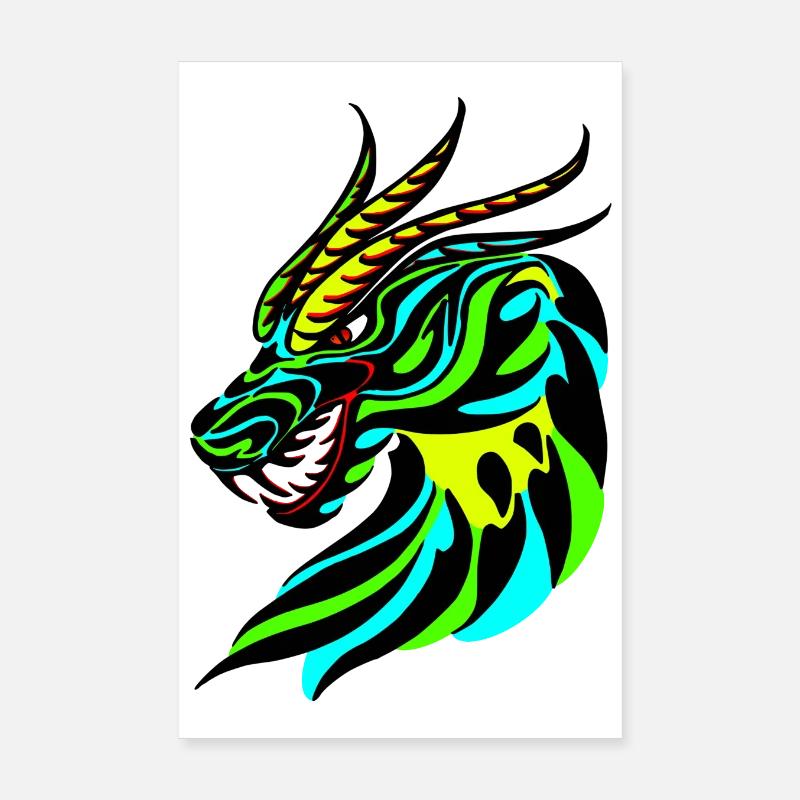 Green, blue and yellow dragon head Poster 8" x 12" (20x30 cm)