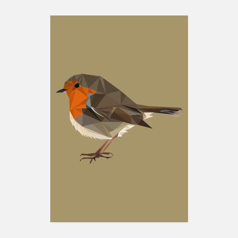 Polygon-style robin - native bird - Poster 8" x 12" (20x30 cm) - white