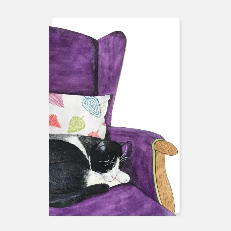 swarz chat blanc dans le fauteuil Poster 20 x 30 cm