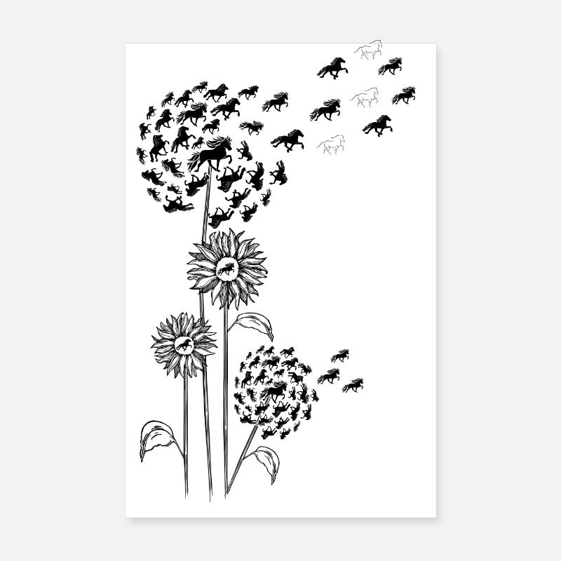 Pissenlit avec fleur et noir noir Poster 20 x 30 cm