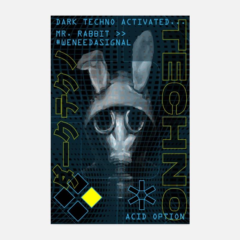 | activé par Dark Techno Hard Dark Acid Techno - Poster 20 x 30 cm - blanc