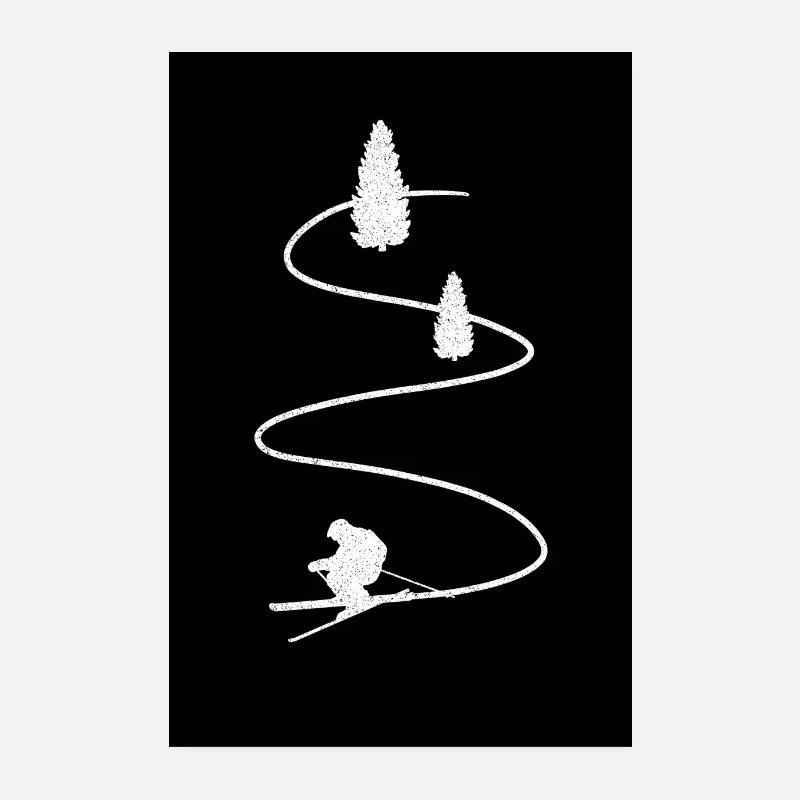 One Line Ski Oneline Skiing Skier Mountains Snow Poster 8" x 12" (20x30 cm)