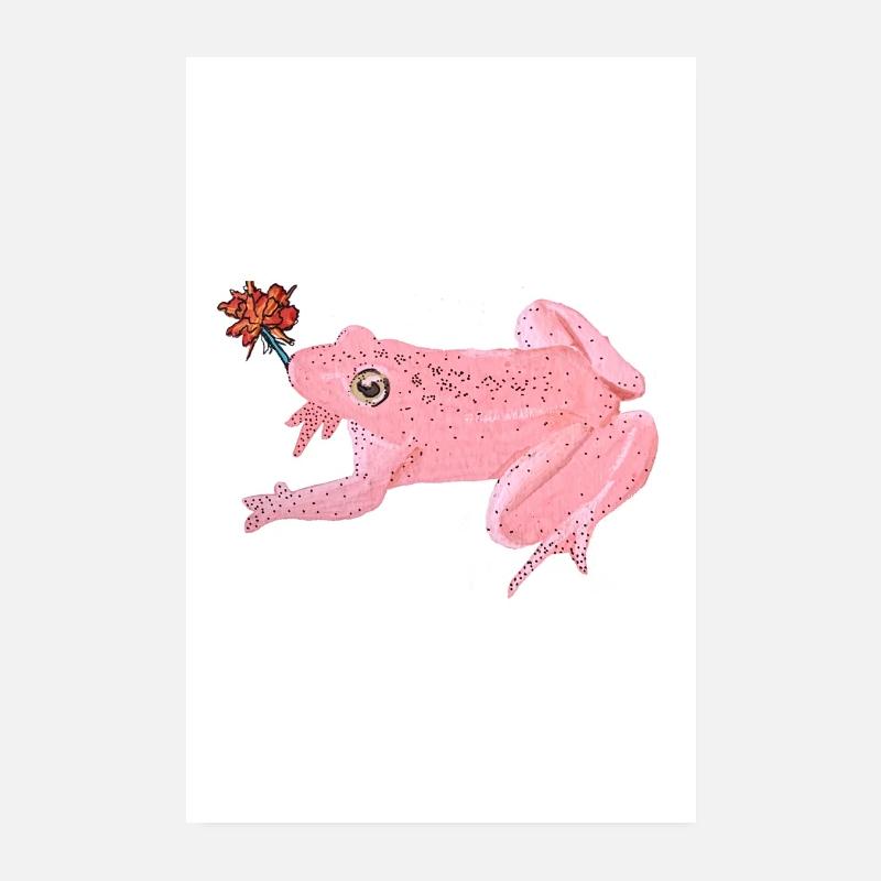 Grenouille rose avec fleur Poster 20 x 30 cm