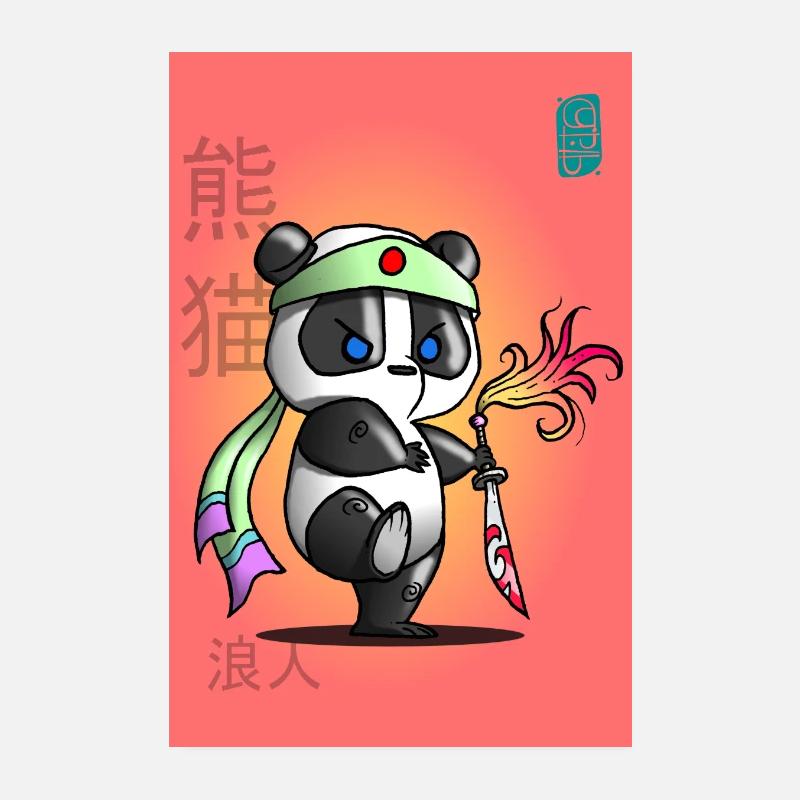 Panda samouraï au combat Poster 20 x 30 cm