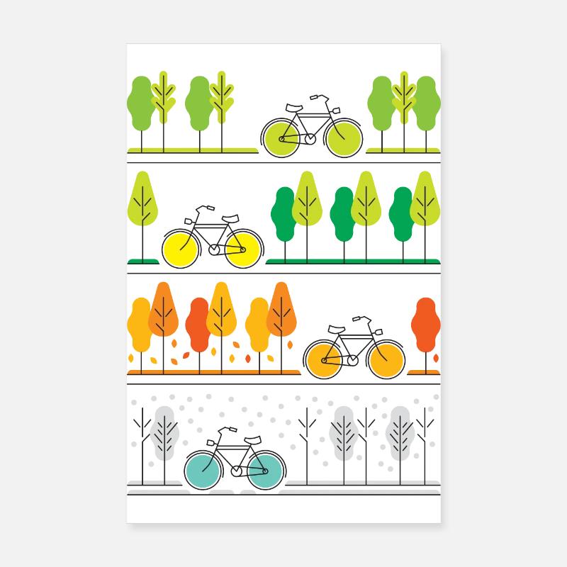 Cyclisme à travers les quatre saisons - Poster 20 x 30 cm - blanc
