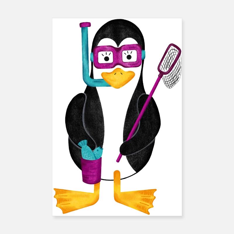 Pinguin Schnorchel Urlaub Ferien Badeurlaub Poster 20x30 cm