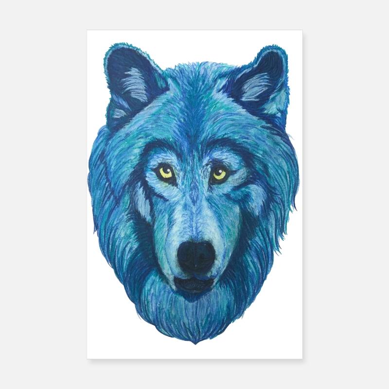 epica testa di lupo lupo con pelliccia blu Poster 20x30 cm