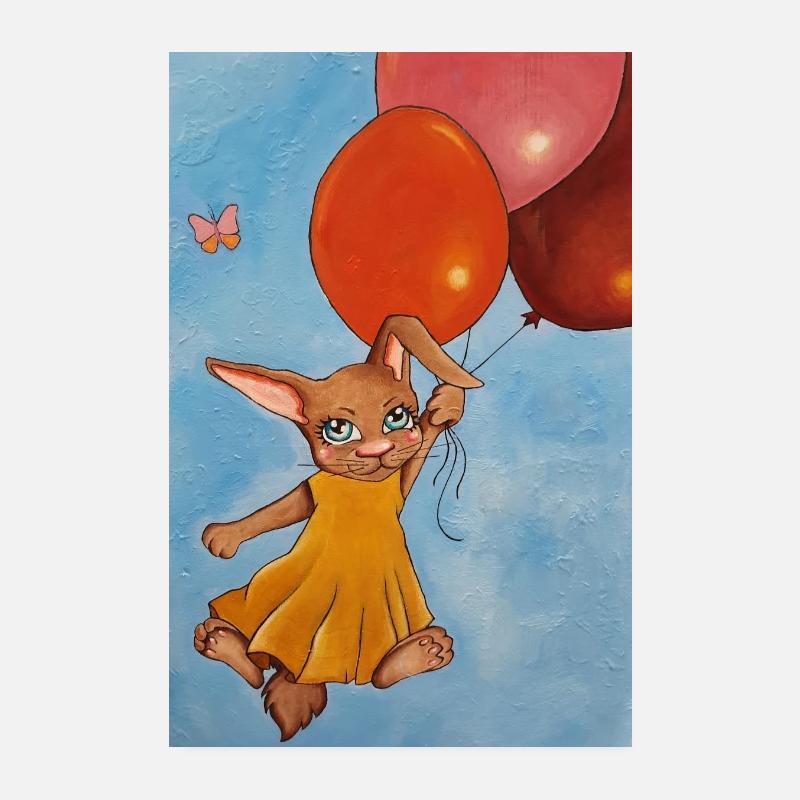 Rabbit with balloon Poster 8" x 12" (20x30 cm)