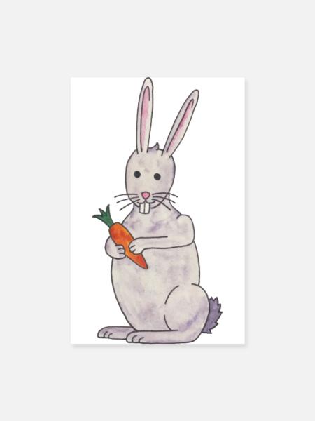lapin mignon lapin avec carotte - Poster 20 x 30 cm - blanc - Devant
