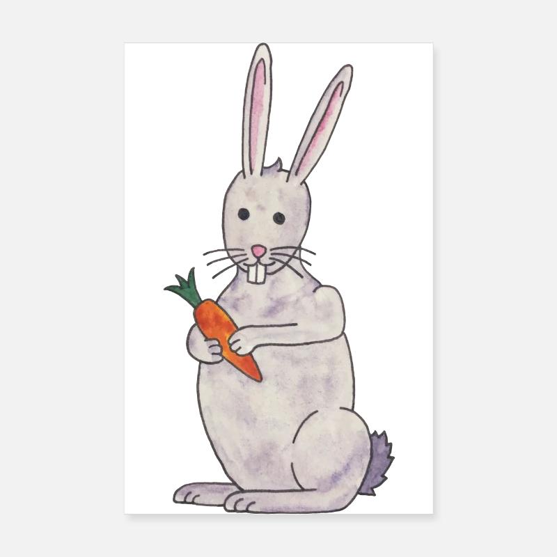 niedlicher Hasche Kaninchen mit Karotte - Poster 20x30 cm - Weiß