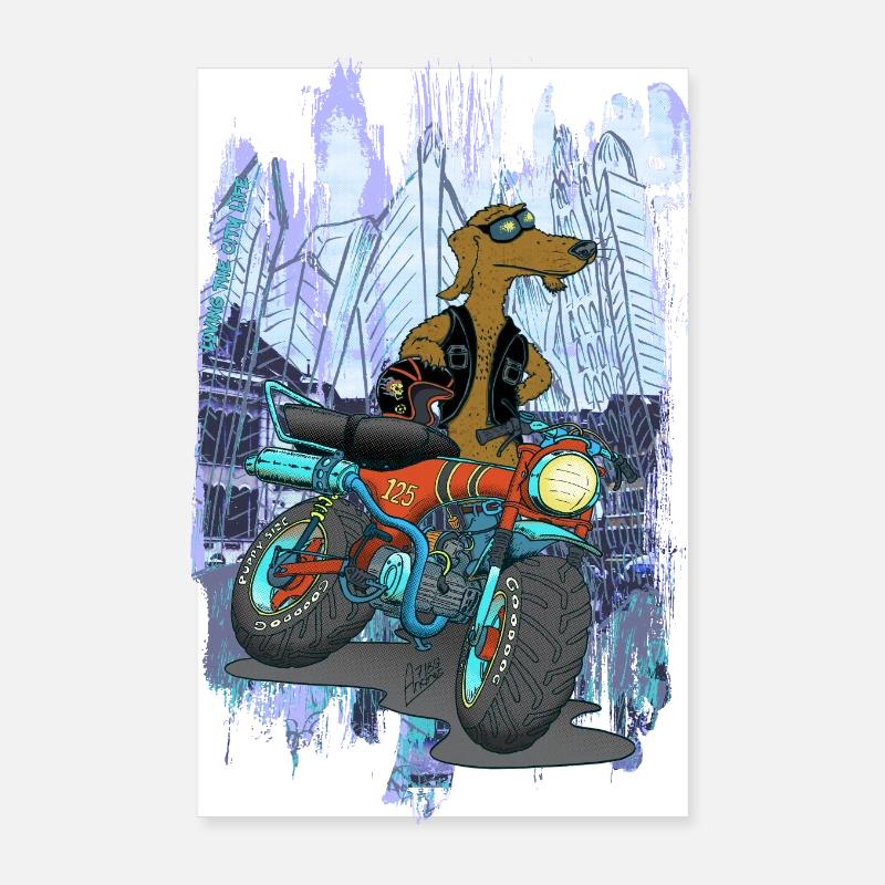 Daxhond and his motorcycle with background Poster 8" x 12" (20x30 cm)