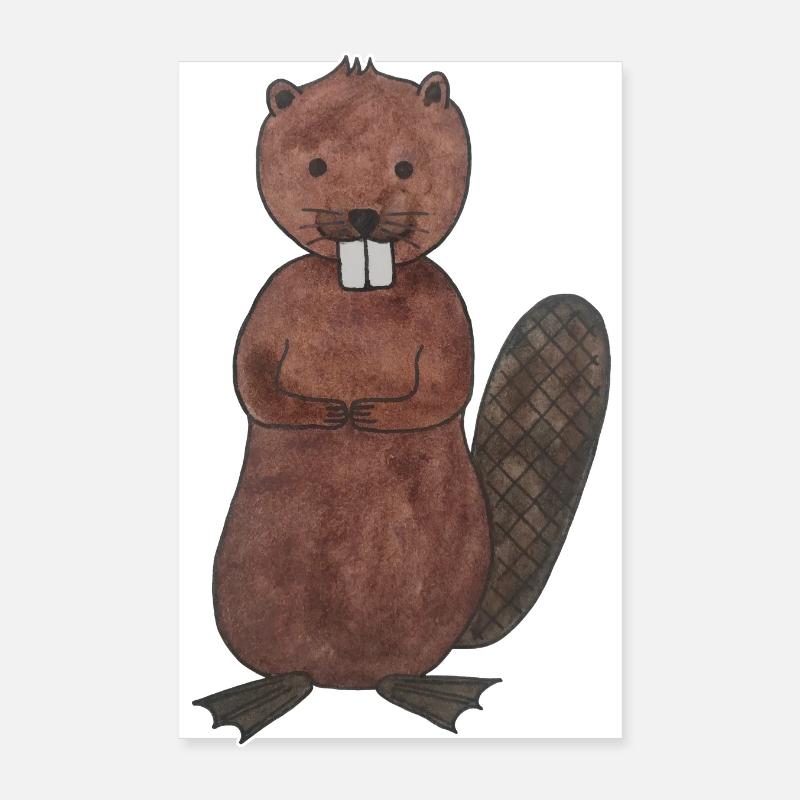 Castor mignon rongeur kawaii avec des contours blancs Poster 20 x 30 cm