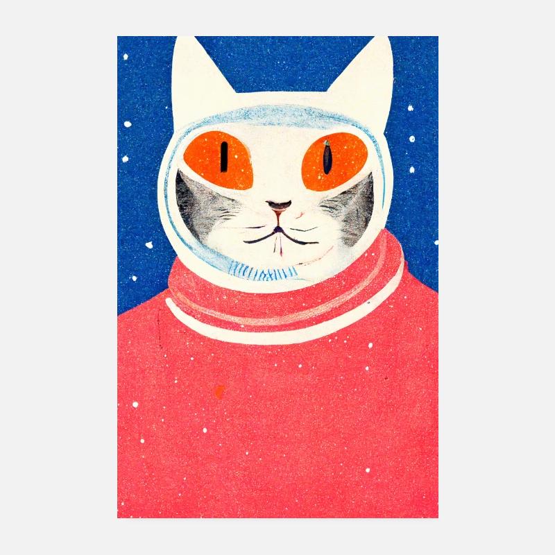 Astronaute Cat Portrait Rétro Poster 20 x 30 cm