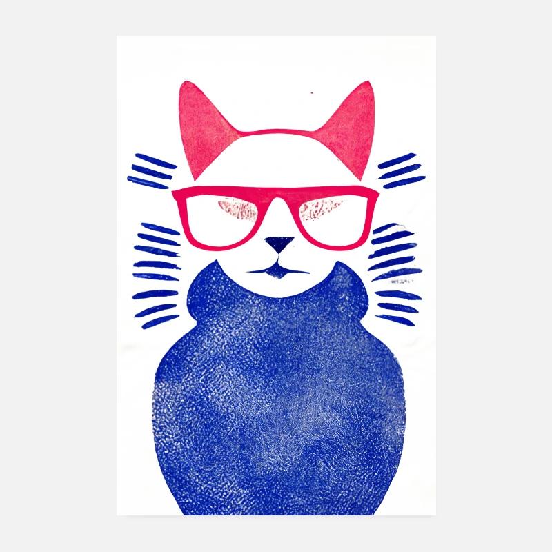 Pink Blue Hipster Cat Retro Poster 8" x 12" (20x30 cm)