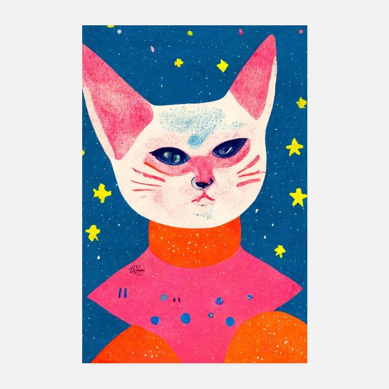 Space Cat Astronaut Retro Poster 20x30 cm
