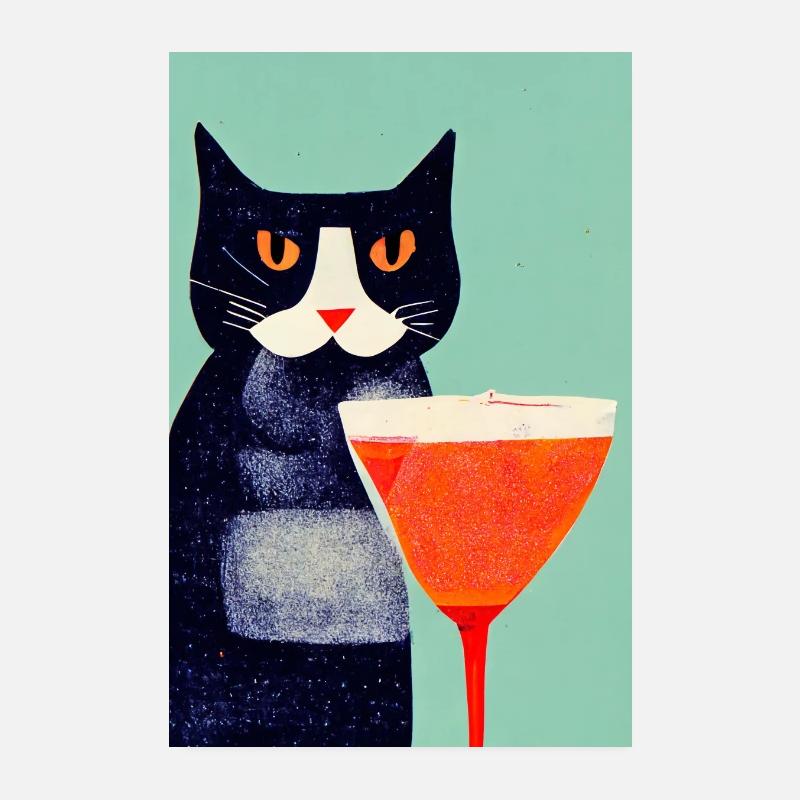 Chat avec une boisson rétro Poster 20 x 30 cm