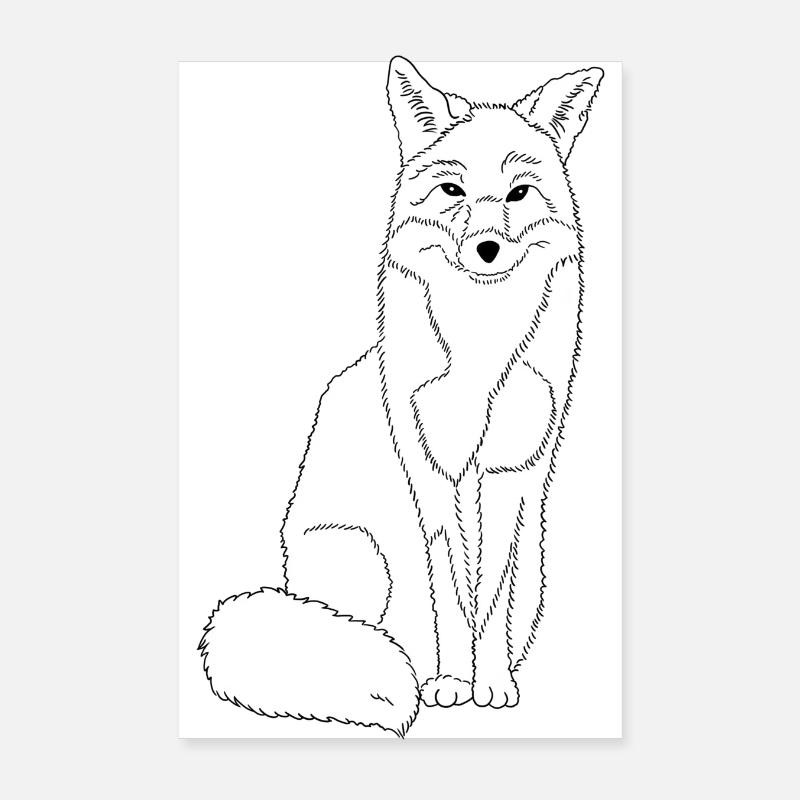 renard heureux en noir et blanc Poster 20 x 30 cm