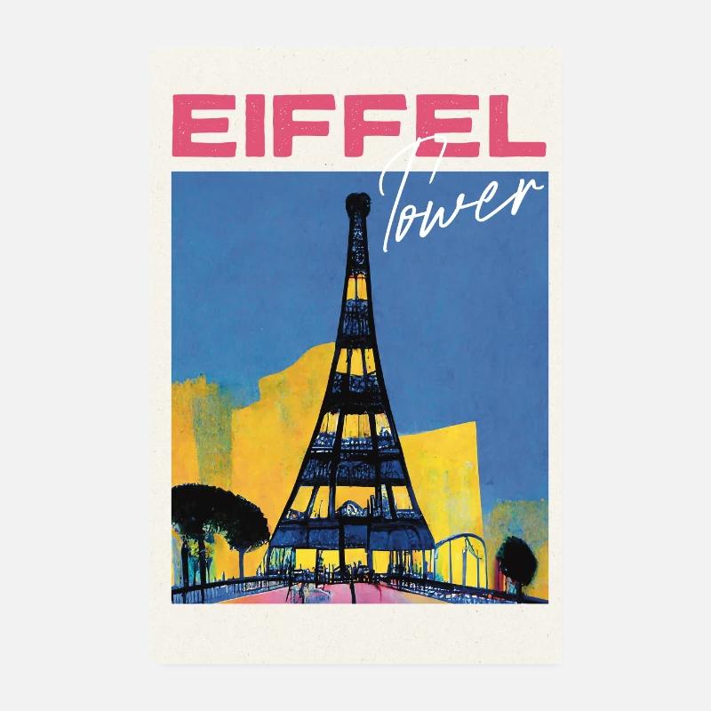 Eiffel Tower at Night Reiseplakat Retro Poster 20x30 cm