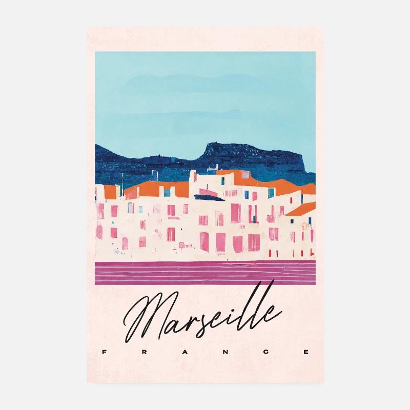 Marseille Abstrait Paysage Voyage Affiche Rétro - Poster 20 x 30 cm - blanc
