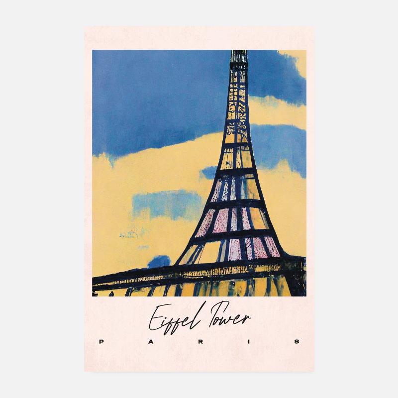 Sunset at Eiffel Tower Abstract Gouache Vintage Re Poster 20x30 cm