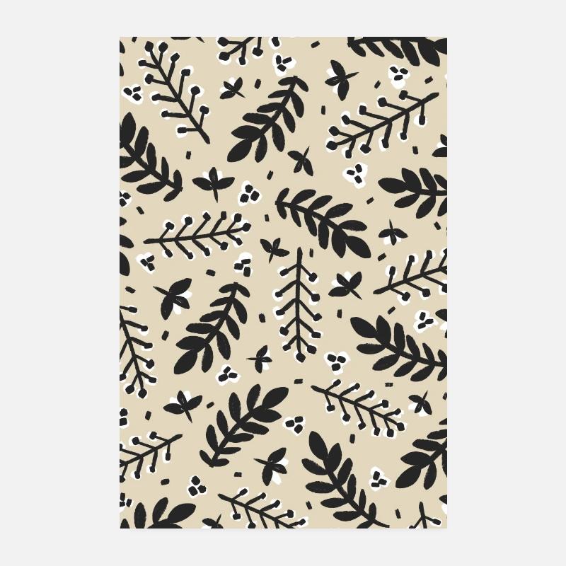 Floral Beige Pattern - Poster 20x30 cm - Weiß