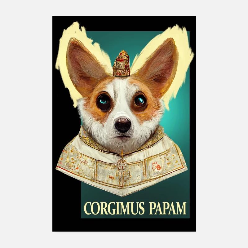 Corgi Papst Poster - Poster 20x30 cm - Weiß