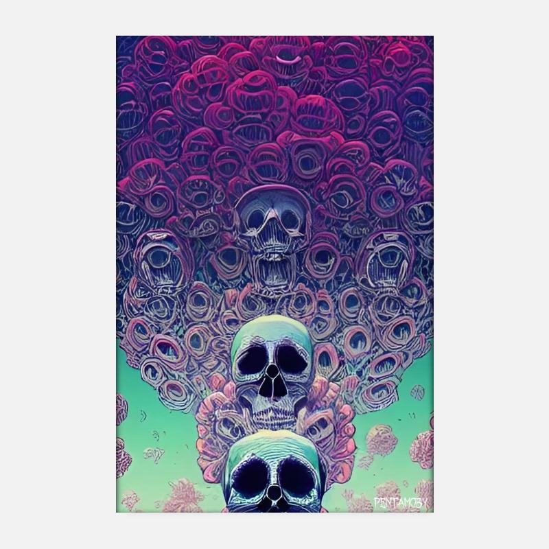 Skull Flowers Rose Cloud Poster 8" x 12" (20x30 cm)