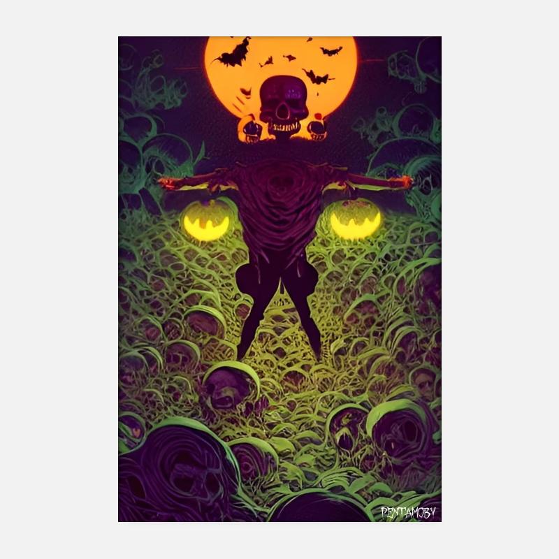 Skelett Totenschädel Vogelscheuche Kürbis Rose Poster 20x30 cm