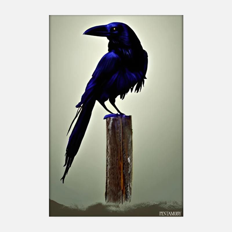 Mystical Night Blue Raven Bird Poster 8" x 12" (20x30 cm)