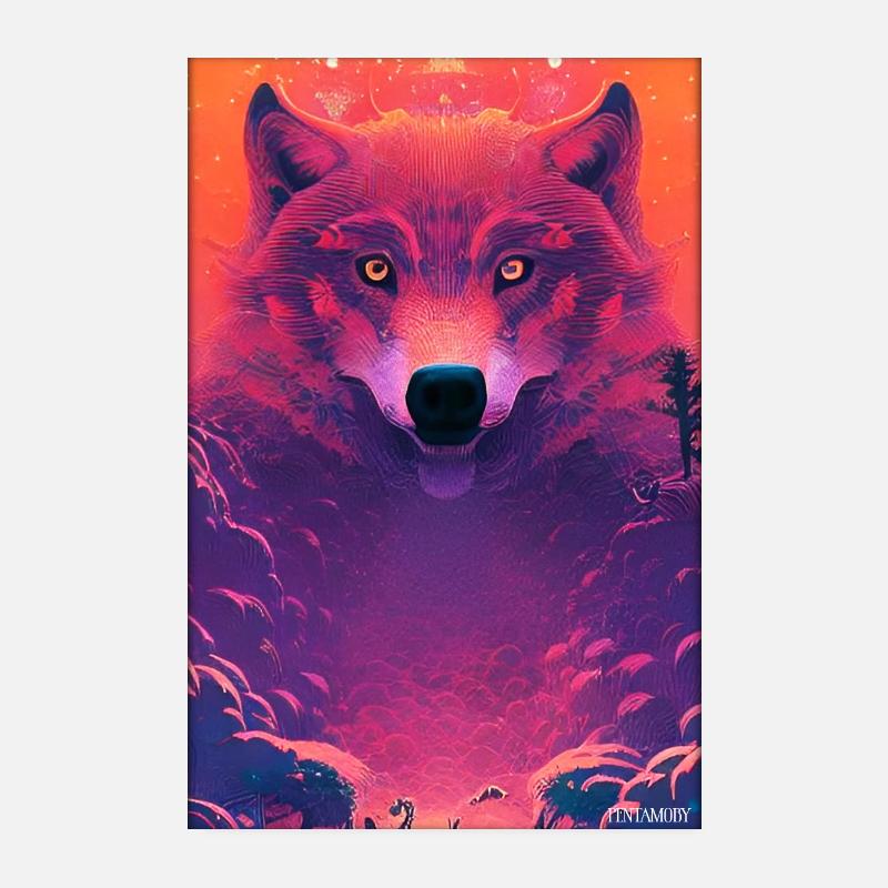 Wolf Animal Motif Nature Wild Clouds Mystical Poster 8" x 12" (20x30 cm)