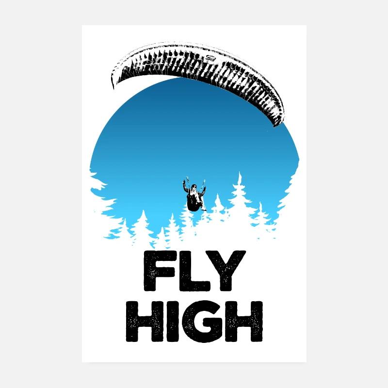 Paragliding FLY HIGH Poster blau Poster 20x30 cm