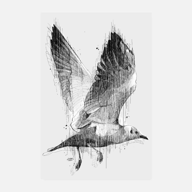 Möwe im Aufbruch - Poster 20x30 cm - Weiß