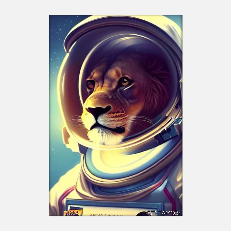Löwe Raubkatze Astronaut Zukunft Sci-Fi Technik Poster 20x30 cm