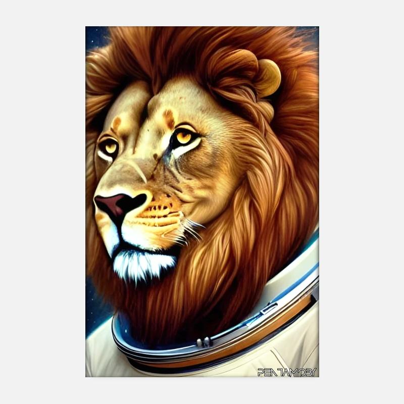 Löwe Raubkatze Astronaut Zukunft Sci-Fi Technik Poster 20x30 cm