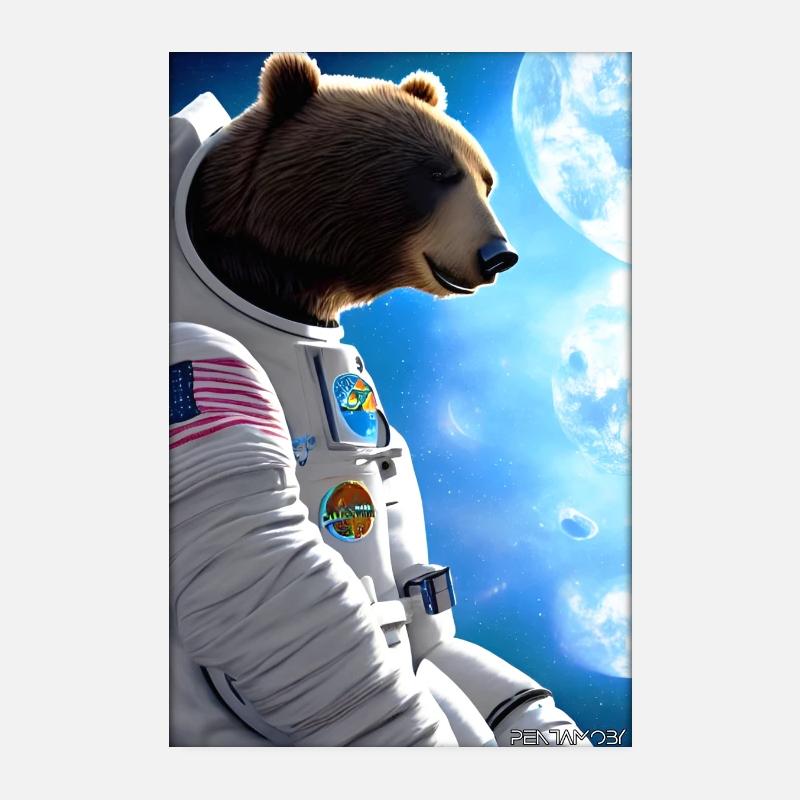 Bear Wildlife Astronaut Future Sci-Fi Technology Poster 20 x 30 cm