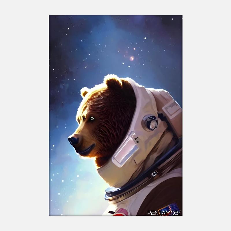 Bear Wildlife Astronaut Future Sci-Fi Technology Poster 20 x 30 cm