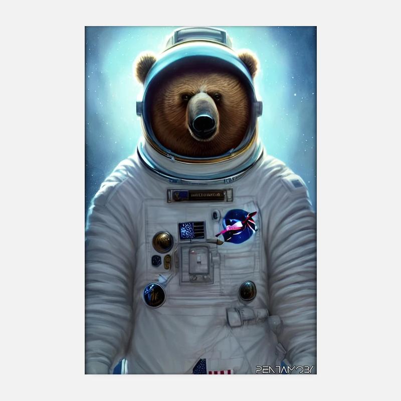 Bear Wildlife Astronaut Future Sci-Fi Technology Poster 20 x 30 cm