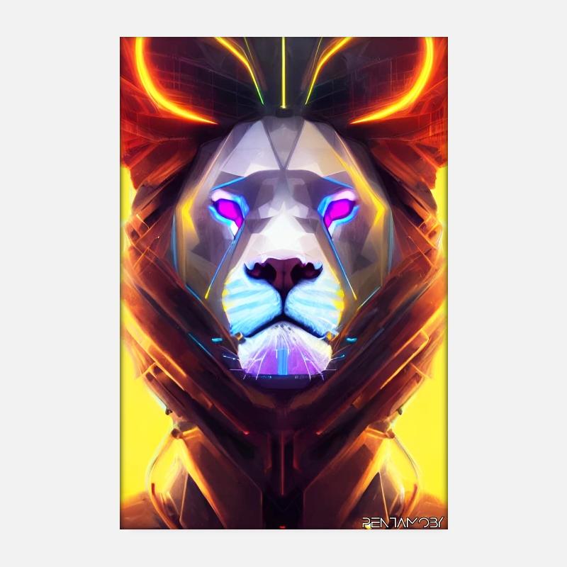 Lion Big Cat Cyber Neon Punk Future Science-Fi Poster 20 x 30 cm