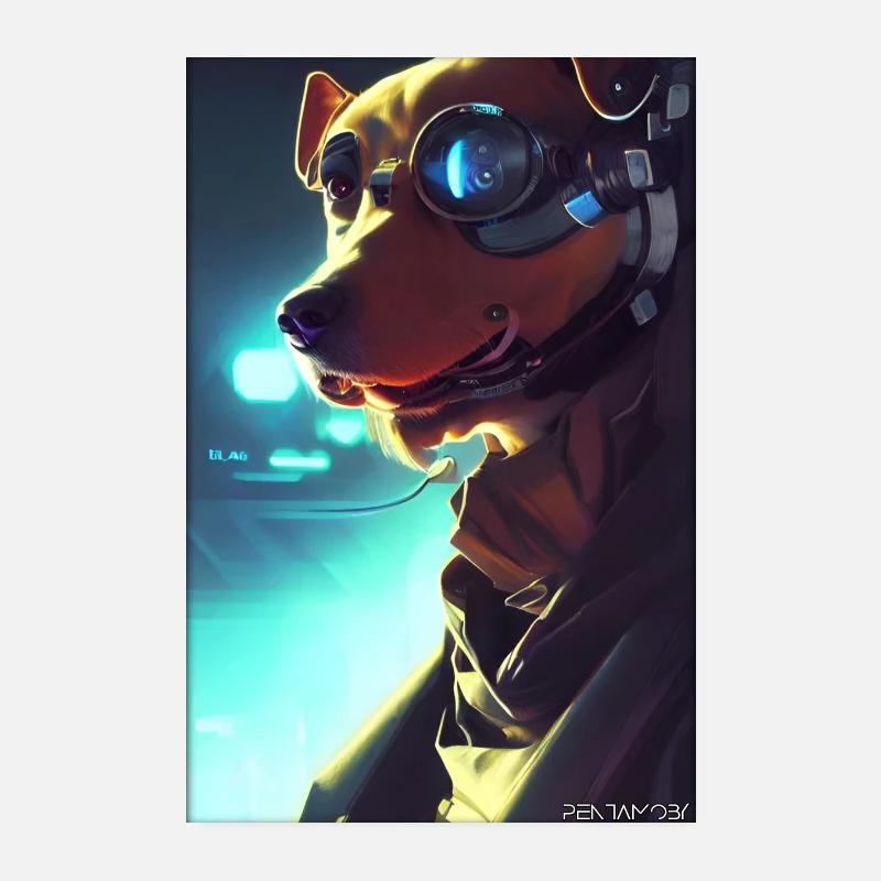Dog Dog Lovers Cyber Neon Punk Future Sci-Fi Poster 20 x 30 cm