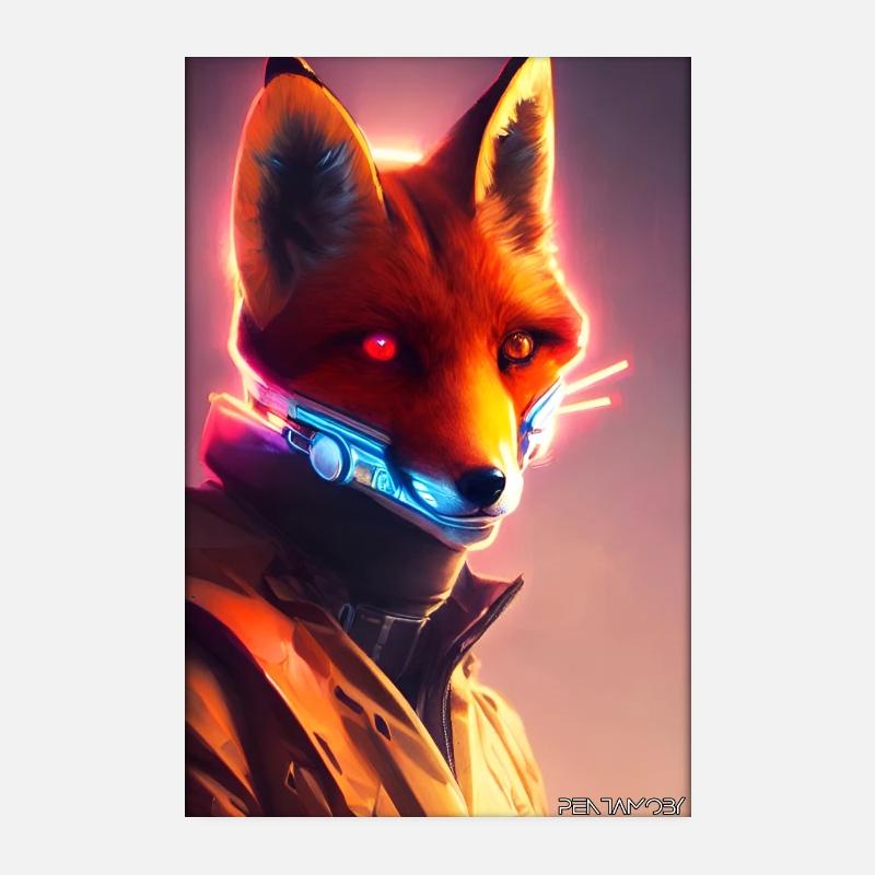 Fox Wildlife Cyber Neon Punk Future Sci-Fi Poster 20 x 30 cm